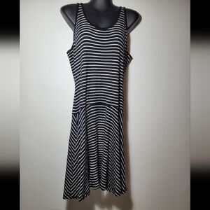 Chaps Fit & Flare Striped Tank Dress Black & White